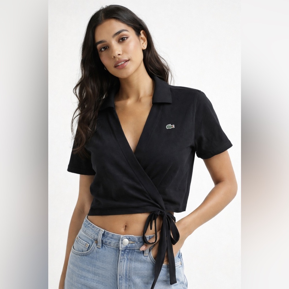NWT Lacoste Women's Black Wrap Crop Top